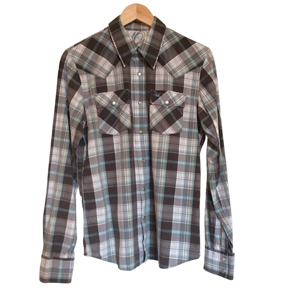 HOLLISTER | Plaid Western Shirt Small Brown White